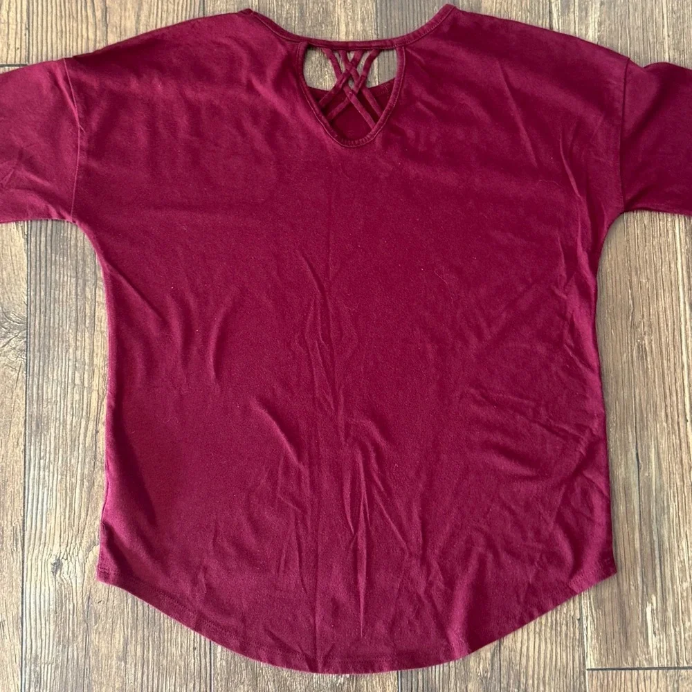Old Navy Girls Softest Tee Burgundy Long Sleeve Strappy Back Top Size L 10-12